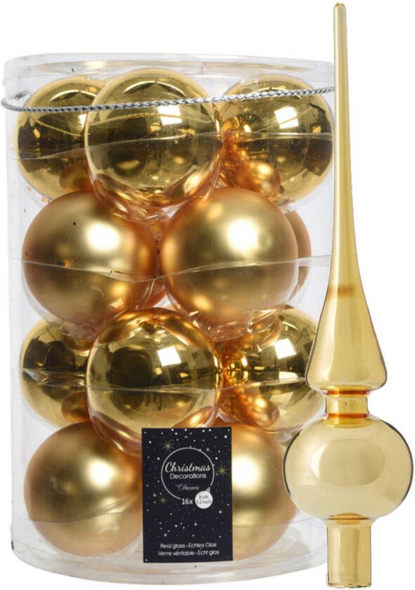 Decoris kerstballen 16x stuks 8 cm incl. piek glans goud glas Kerstbal