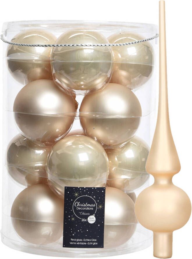 Decoris kerstballen 16x stuks 8 cm incl. piek mat champagne glas Kerstbal