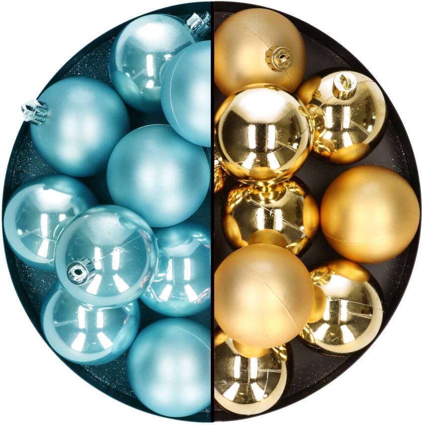 Decoris Kerstballen 24x stuks mix goud en ijsblauw 6 cm kunststof Kerstbal