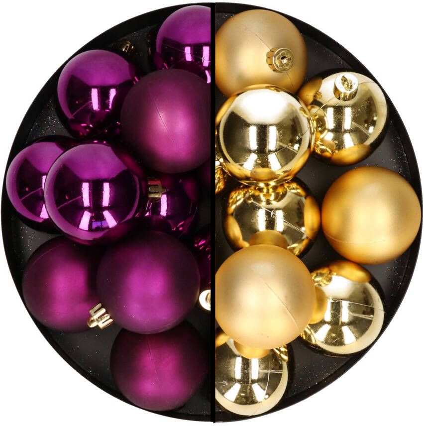 Decoris Kerstballen 24x stuks mix goud en paars 6 cm kunststof Kerstbal