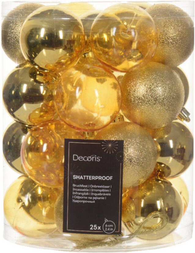 Decoris kerstballen 25x stuks 6 cm kunststof -goudA  Kerstbal