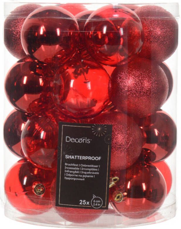 Decoris kerstballen 25x stuks 6 cm kunststof -roodA  Kerstbal