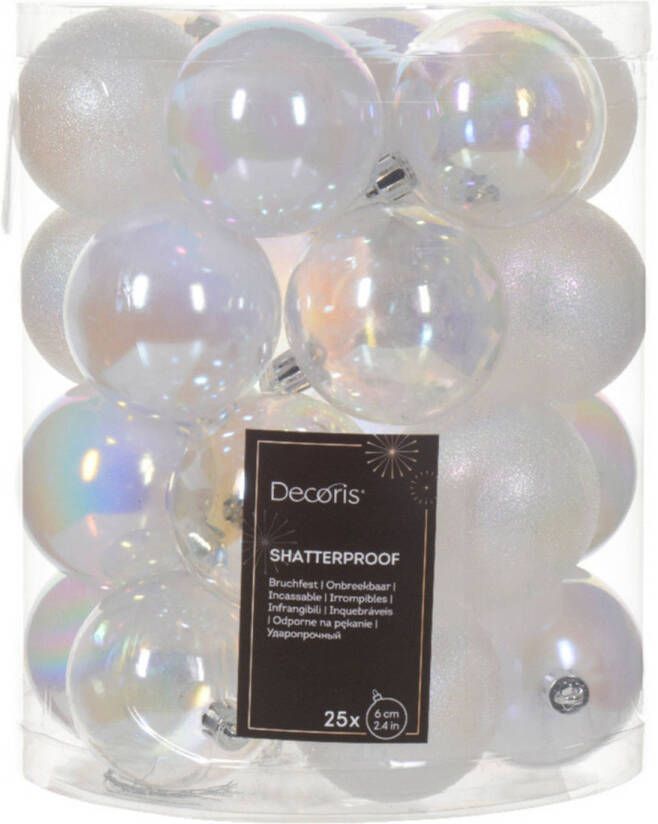 Decoris kerstballen 25x stuks 6 cm kunststof -transparant parelmoerA  Kerstbal