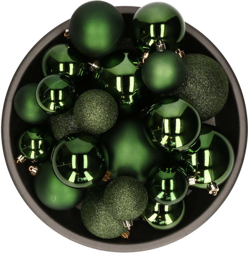 Decoris kerstballen 26x st dark green kunststof mix 6 8 en 10 cm Kerstbal