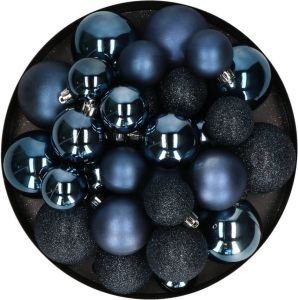 Decoris Kerstballen 30x st donkerblauw 4 5 6 cm kunststof mat-glans-glitter Kerstbal