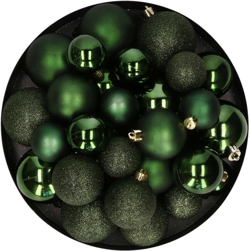 Decoris Kerstballen 30x donkergroen 4 5 6 cm kunststof mat-glans-glitter Kerstbal