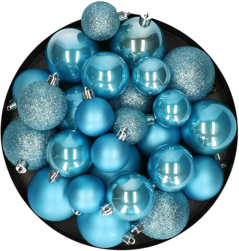 Decoris kerstballen 30x ijs blauw 4 5 en 6 cm -kunststof Kerstbal