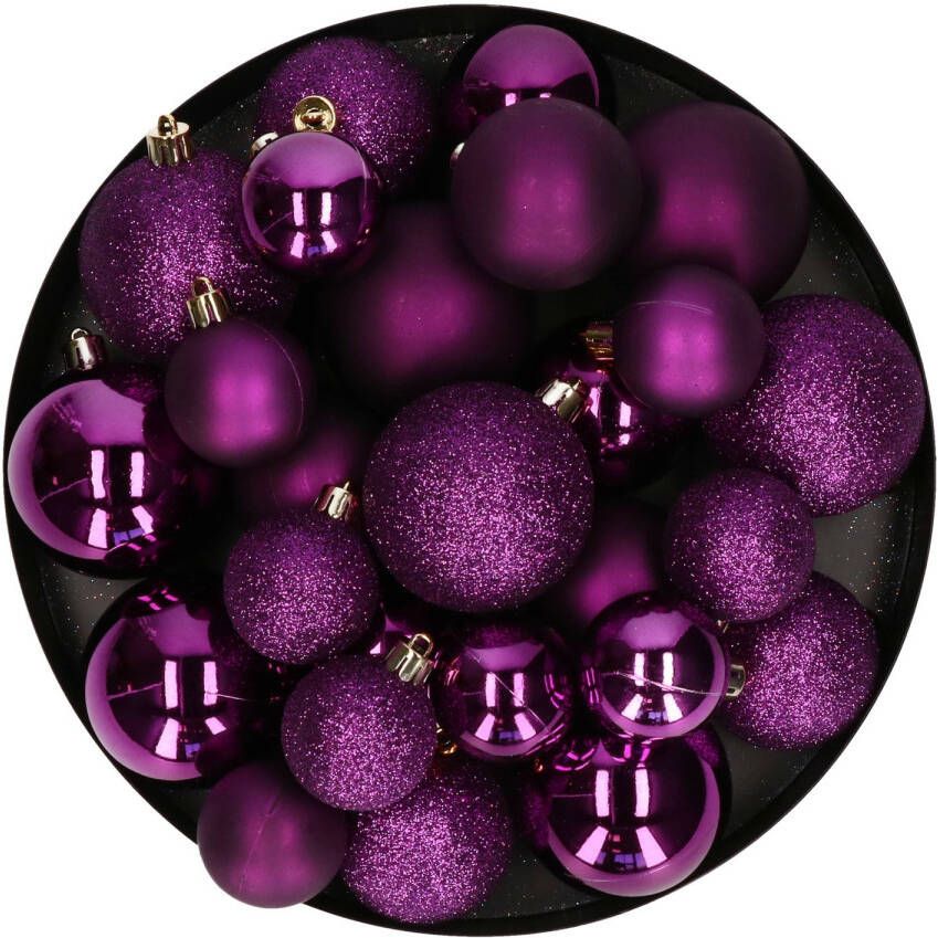 Decoris kerstballen 30x paars 4 5 en 6 cm -kunststof Kerstbal