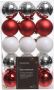 Decoris kerstballen 30x rood wit parelmoer zilver- 6 cm -kunststof Kerstbal - Thumbnail 1
