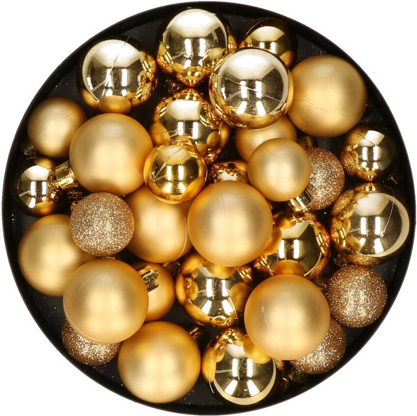 Decoris Kerstballen 30x st goud 4 5 6 cm kunststof mat-glans-glitter Kerstbal