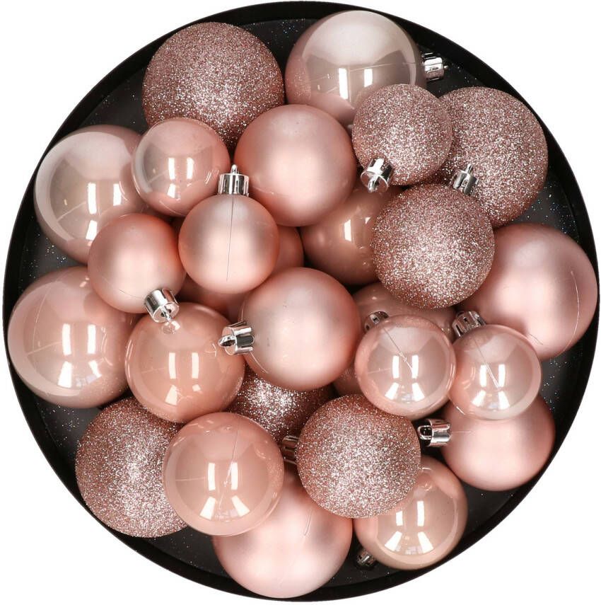 Decoris Kerstballen 30x st lichtroze 4 5 6 cm kunststof mat-glans-glitter Kerstbal