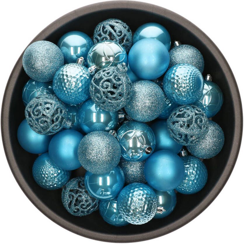 Decoris kerstballen 37x ijs blauw 6 cm -kunststof Kerstbal