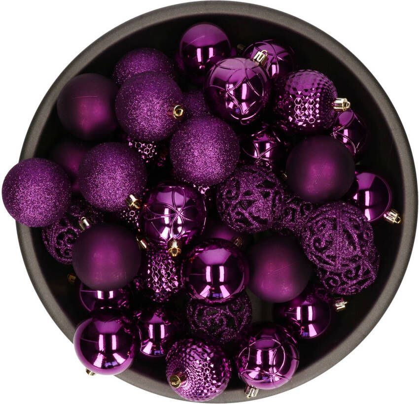 Decoris kerstballen 37x paars 6 cm -kunststof Kerstbal