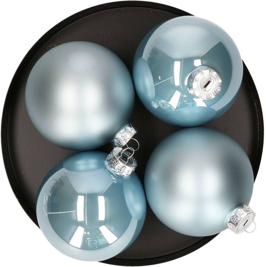 Decoris Kerstballen 4 stuks glas lichtblauw 10 cm Kerstbal