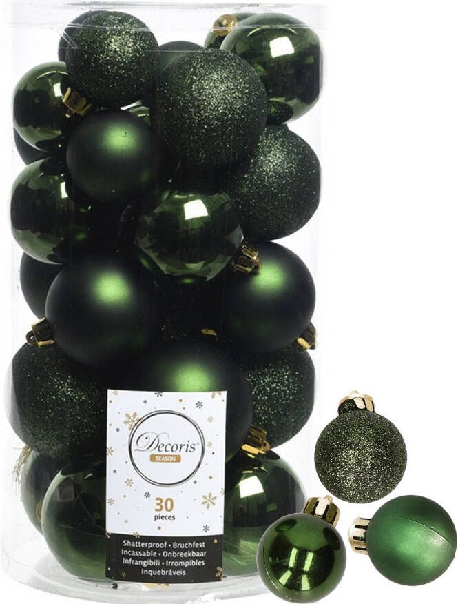Decoris kerstballen 44x stuks donkergroen 3-4-5-6 cm kunststof Kerstbal