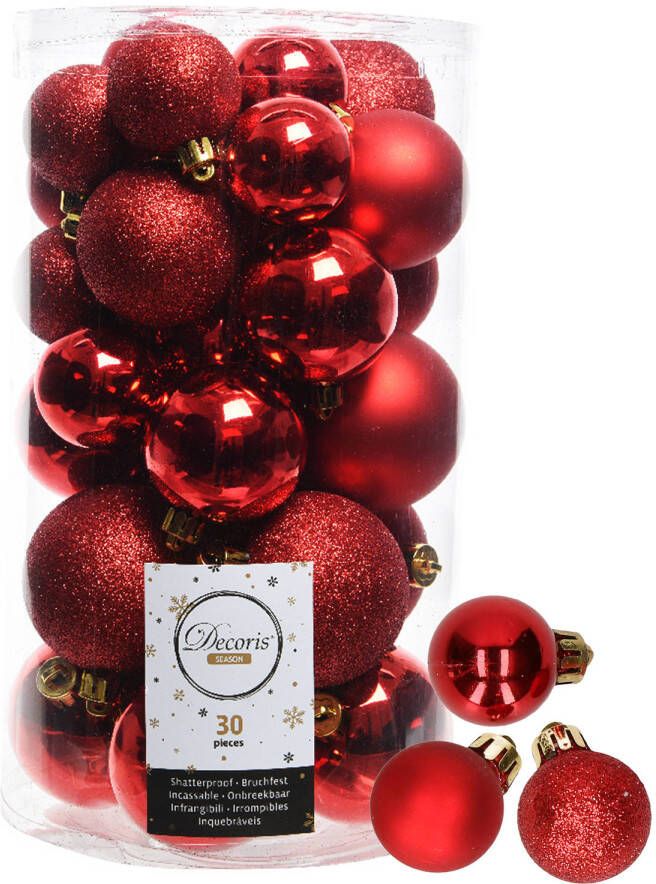 Decoris kerstballen 44x stuks rood 3-4-5-6 cm kunststof Kerstbal