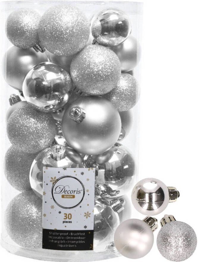 Decoris kerstballen 44x stuks zilver 3-4-5-6 cm kunststof Kerstbal