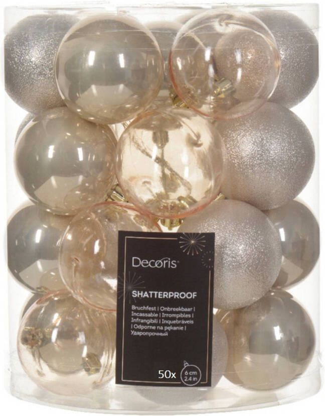Decoris kerstballen 50x stuks 6 cm kunststof -champagne Kerstbal