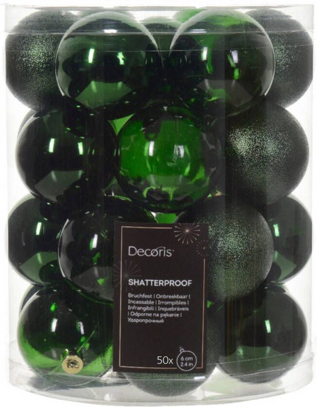 Decoris kerstballen 50x stuks 6 cm kunststof -donkergroen Kerstbal