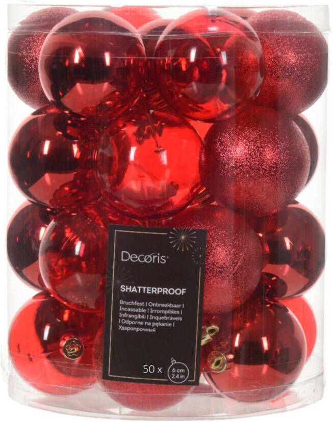 Decoris kerstballen 50x stuks 6 cm kunststof -roodA  Kerstbal