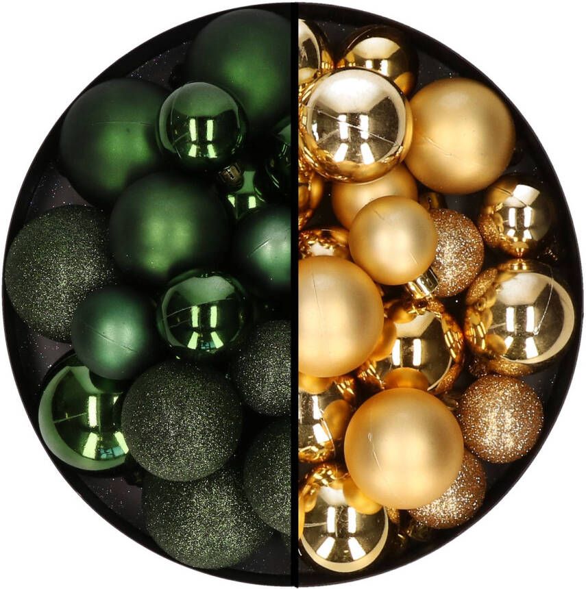 Decoris kerstballen 60x mix donkergroen goud 4-5-6 cm kunststof Kerstbal