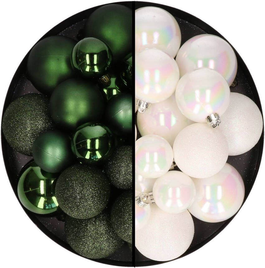 Decoris kerstballen 60x mix donkergroen parelmoer wit 4-5-6 cm kunststof Kerstbal