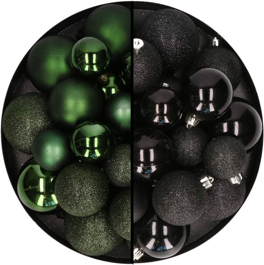 Decoris kerstballen 60x mix donkergroen zwart 4-5-6 cm kunststof Kerstbal