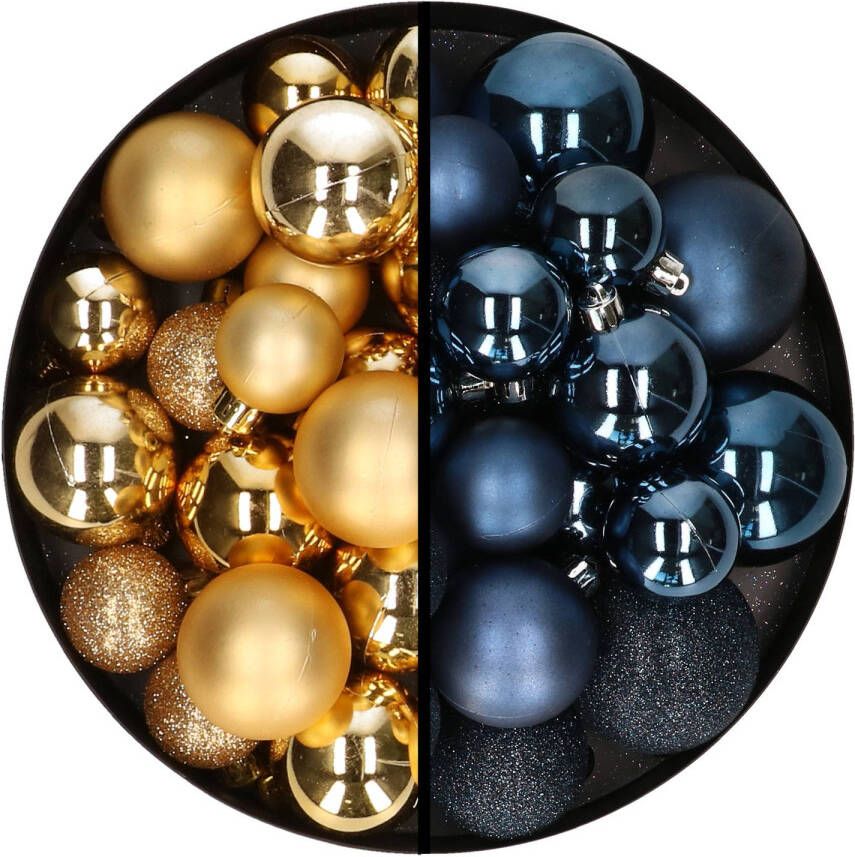 Decoris kerstballen 60x mix goud donkerblauw 4-5-6 cm kunststof Kerstbal