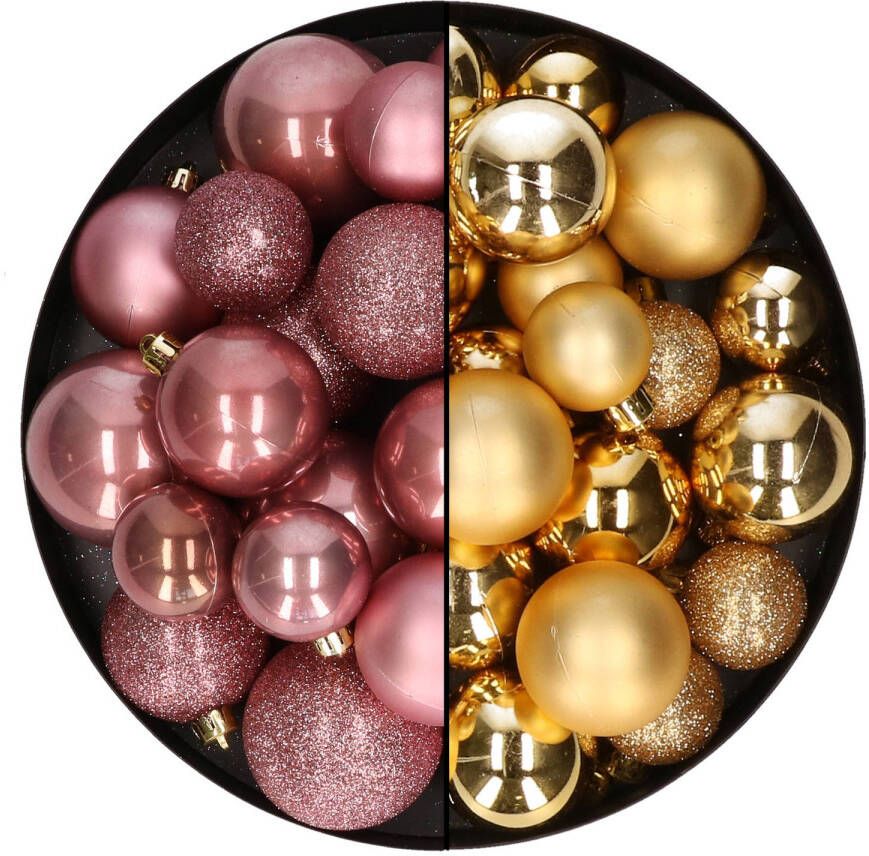Decoris kerstballen 60x mix goud oudroze 4-5-6 cm kunststof Kerstbal