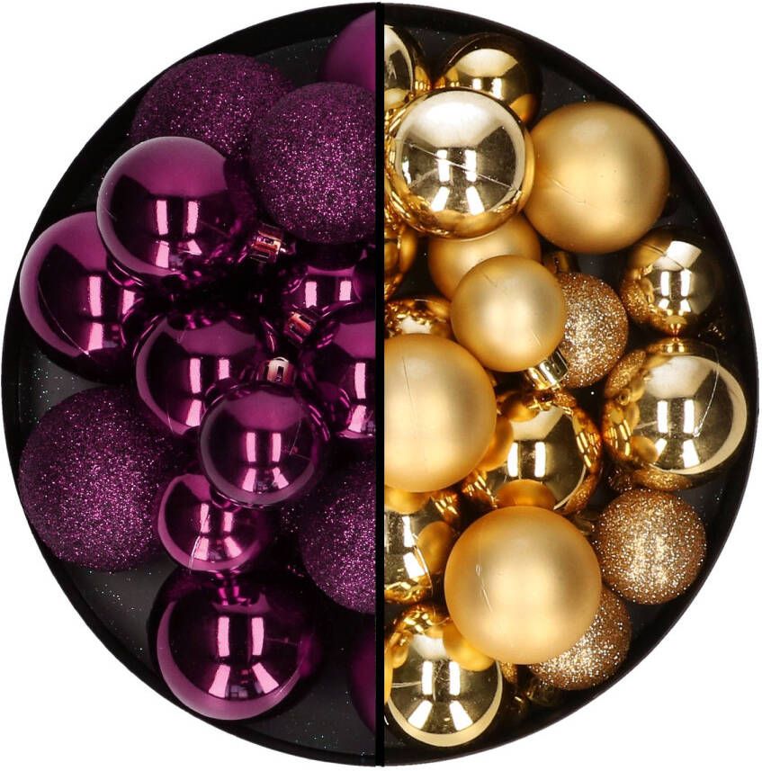 Decoris kerstballen 60x mix goud paars 4-5-6 cm kunststof Kerstbal