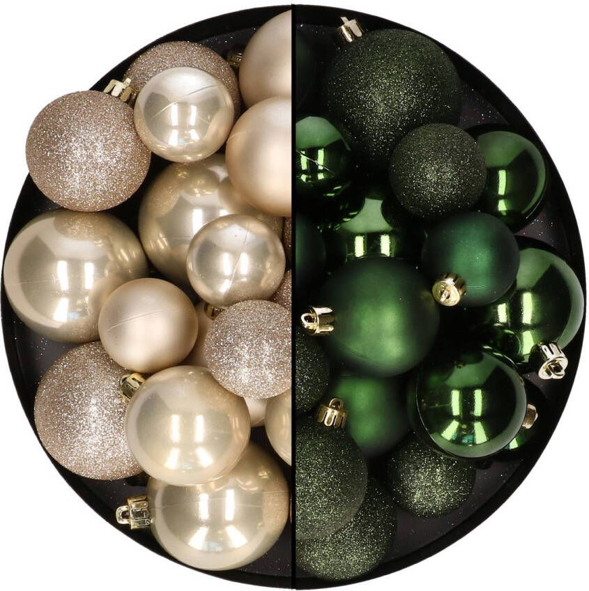 Decoris Kerstballen 60x stuks mix donkergroen champagne 4-5-6 cm kunststof Kerstbal