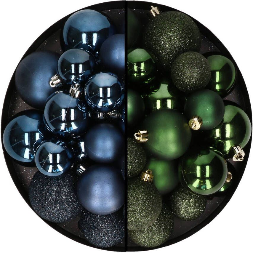 Decoris Kerstballen 60x stuks mix donkergroen donkerblauw 4-5-6 cm kunststof Kerstbal