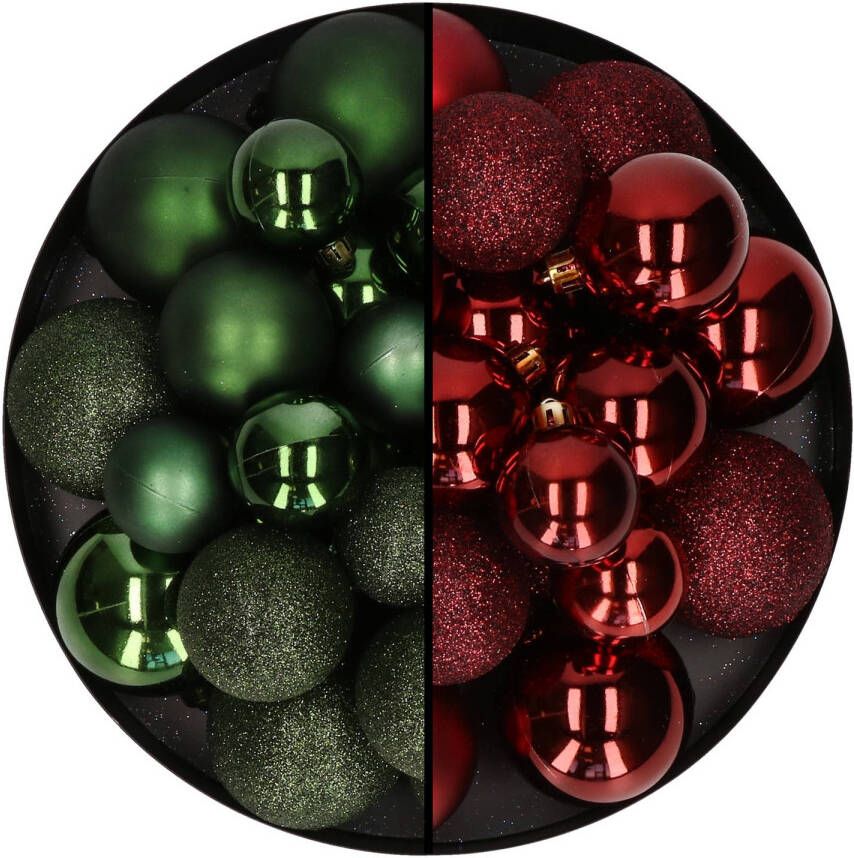 Decoris Kerstballen 60x stuks mix donkergroen donkerrood 4-5-6 cm kunststof Kerstbal