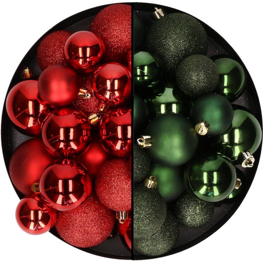 Decoris Kerstballen 60x stuks mix donkergroen rood 4-5-6 cm kunststof Kerstbal