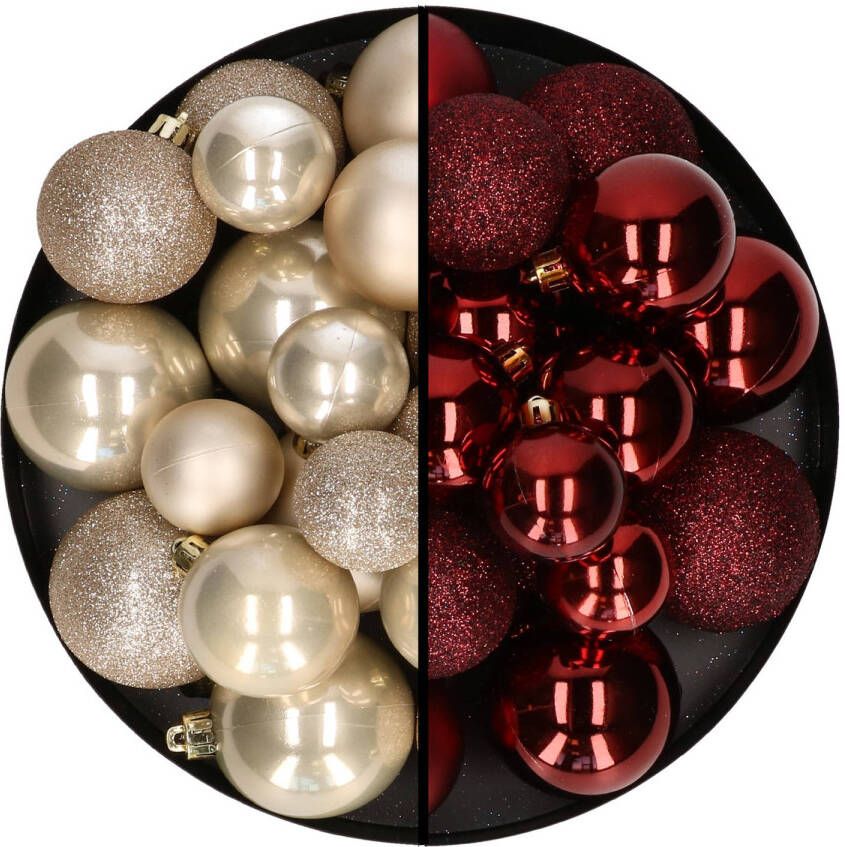 Decoris Kerstballen 60x stuks mix donkerrood champagne 4-5-6 cm kunststof Kerstbal