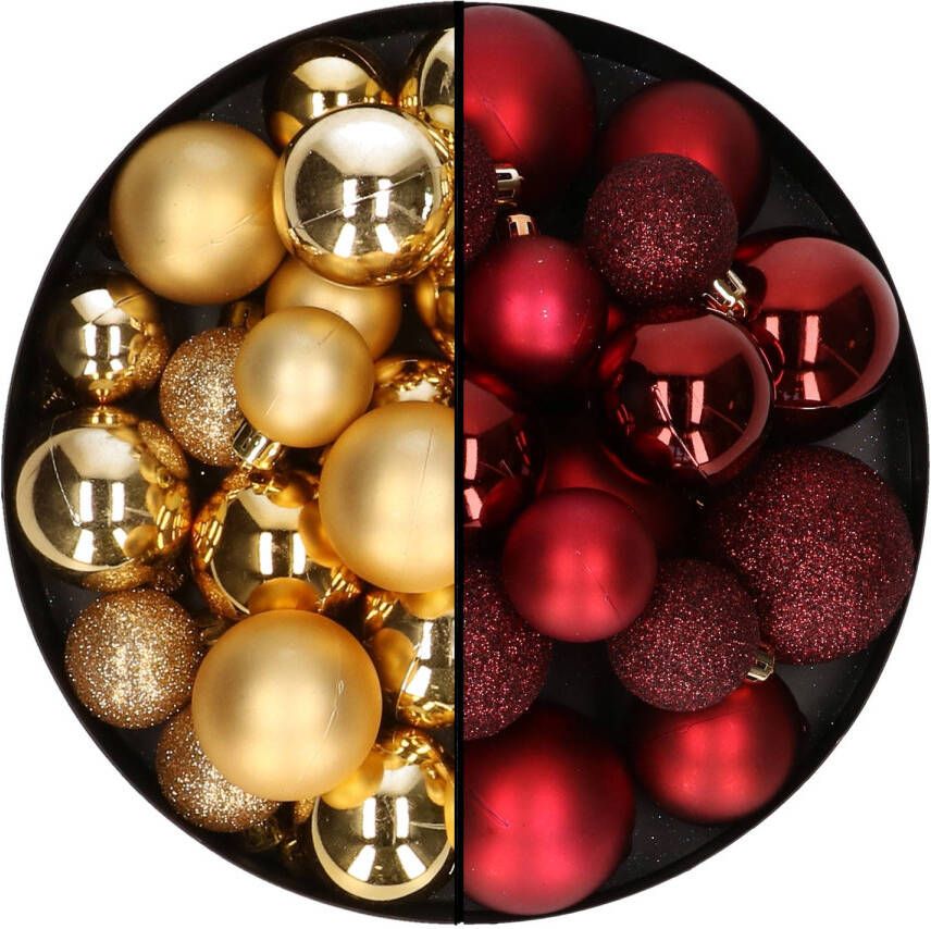 Decoris Kerstballen 60x stuks mix donkerrood goud 4-5-6 cm kunststof Kerstbal