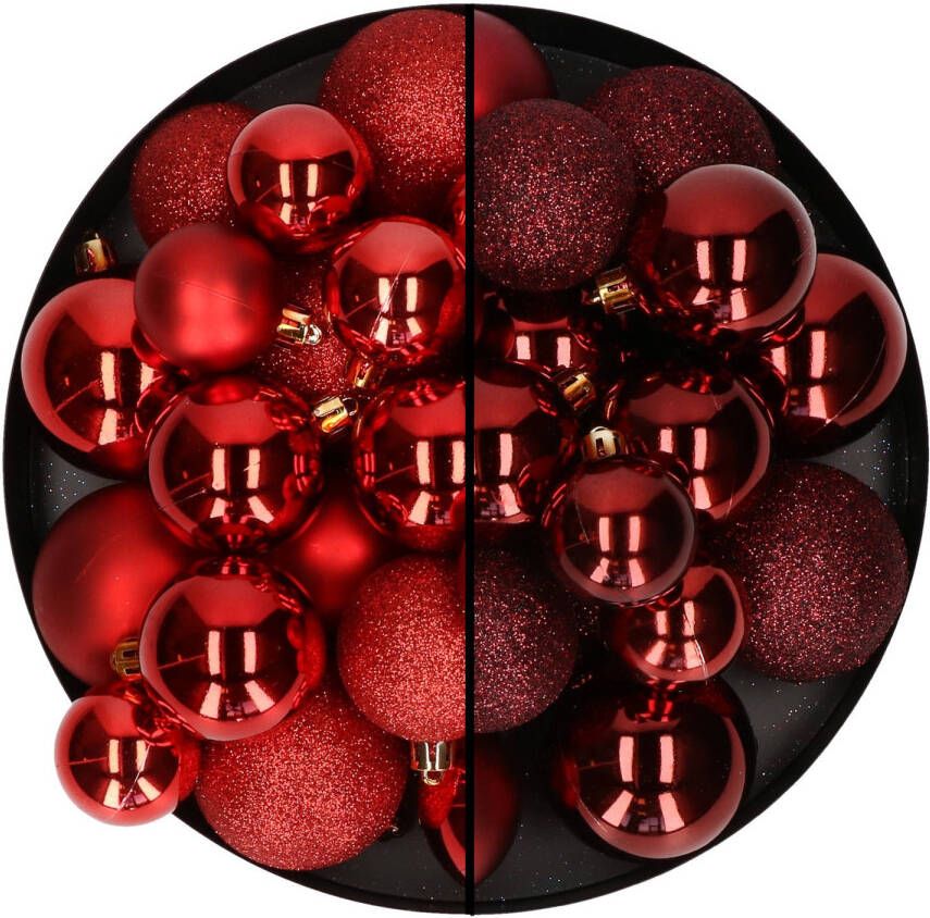 Decoris Kerstballen 60x stuks mix donkerrood rood 4-5-6 cm kunststof Kerstbal