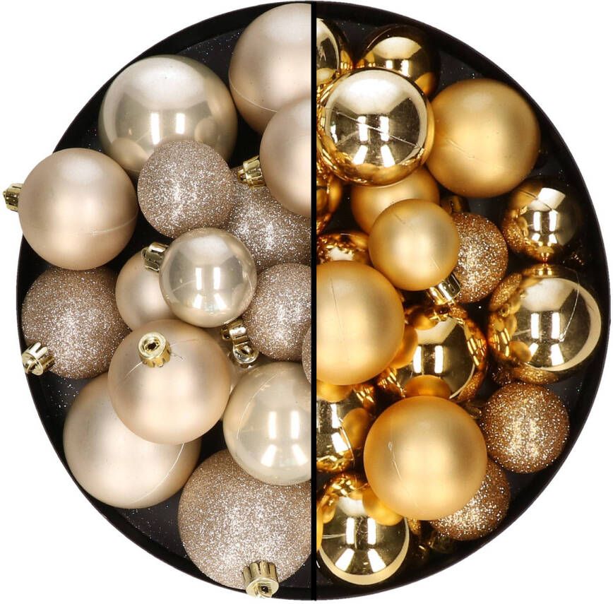 Decoris Kerstballen 60x stuks mix goud champagne 4-5-6 cm kunststof Kerstbal