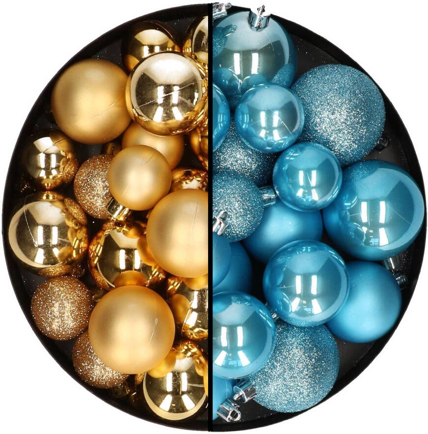 Decoris Kerstballen 60x stuks mix goud ijsblauw 4-5-6 cm kunststof Kerstbal
