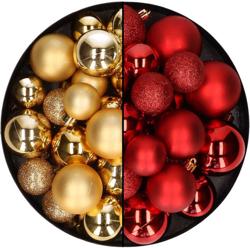Decoris Kerstballen 60x stuks mix goud rood 4-5-6 cm kunststof Kerstbal