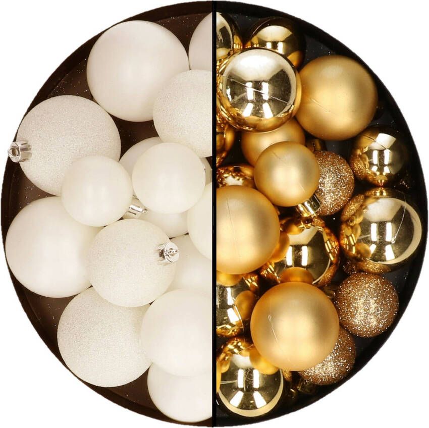 Decoris Kerstballen 60x stuks mix goud wol wit 4-5-6 cm kunststof Kerstbal