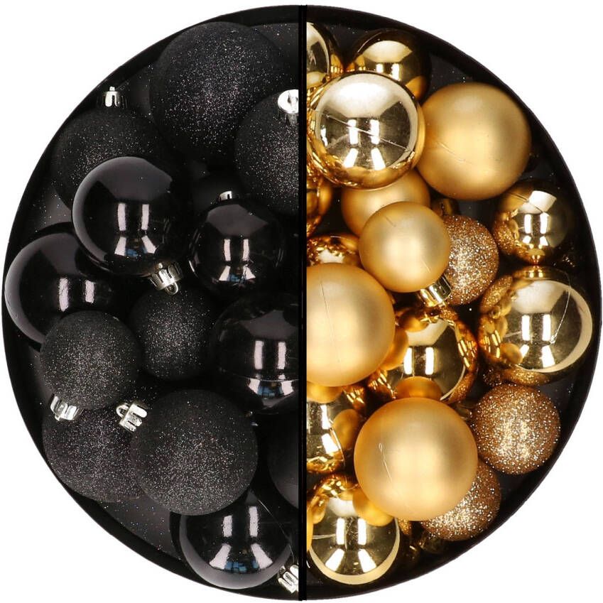 Decoris Kerstballen 60x stuks mix goud zwart 4-5-6 cm kunststof Kerstbal