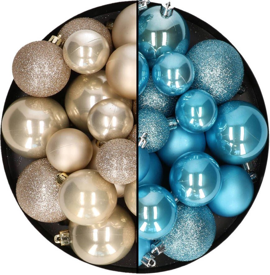 Decoris Kerstballen 60x stuks mix ijsblauw champagne 4-5-6 cm kunststof Kerstbal