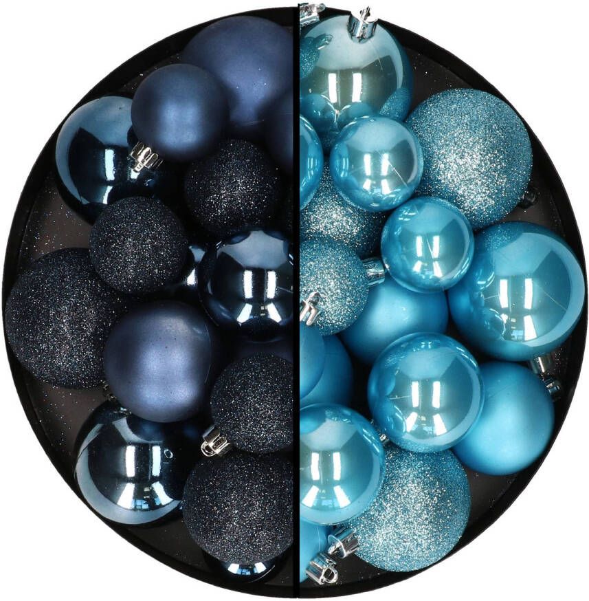 Decoris Kerstballen 60x stuks mix ijsblauw donkerblauw 4-5-6 cm kunststof Kerstbal