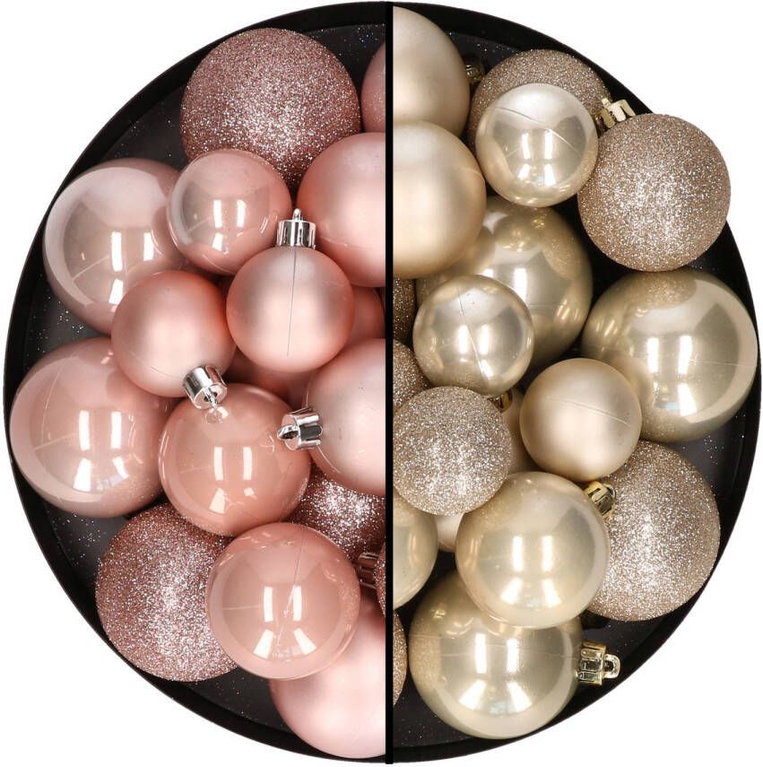 Decoris Kerstballen 60x stuks mix lichtroze champagne 4-5-6 cm kunststof Kerstbal