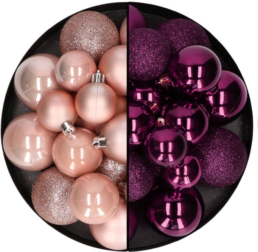 Decoris Kerstballen 60x stuks mix lichtroze paars 4-5-6 cm kunststof Kerstbal