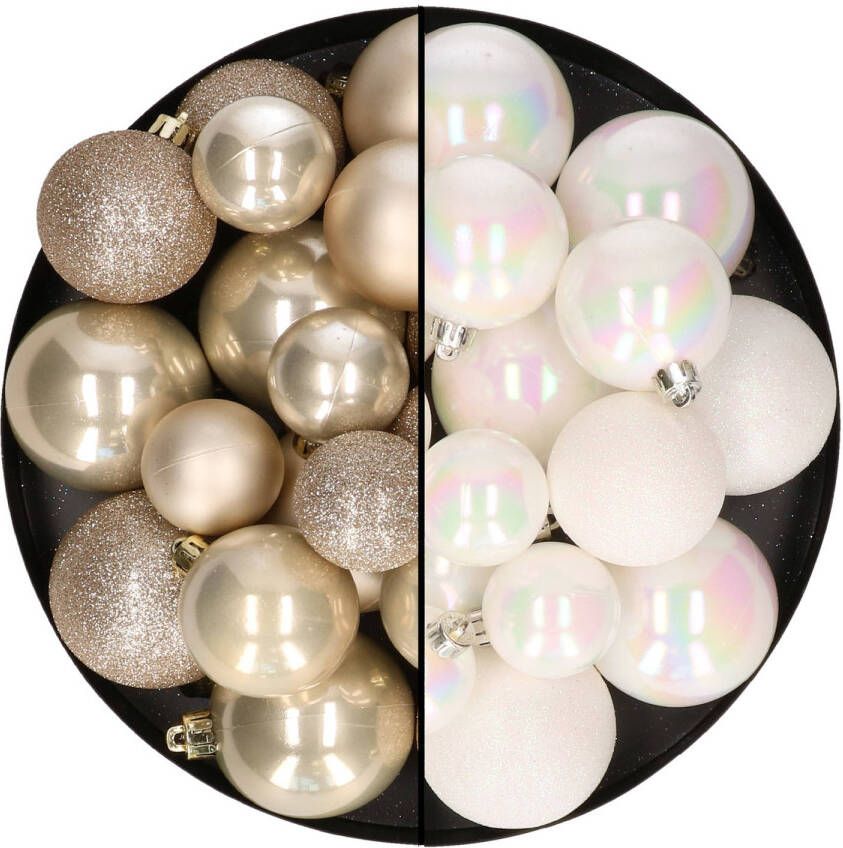 Decoris Kerstballen 60x stuks mix parelmoer wit champagne 4-5-6 cm kunststof Kerstbal