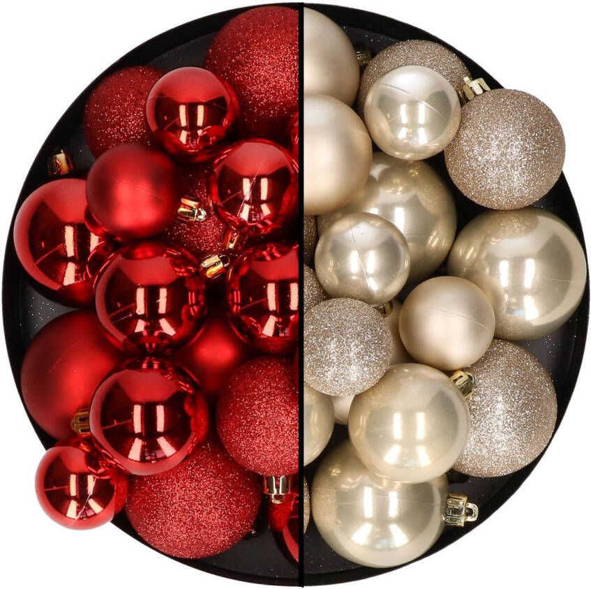 Decoris Kerstballen 60x stuks mix rood champagne 4-5-6 cm kunststof Kerstbal