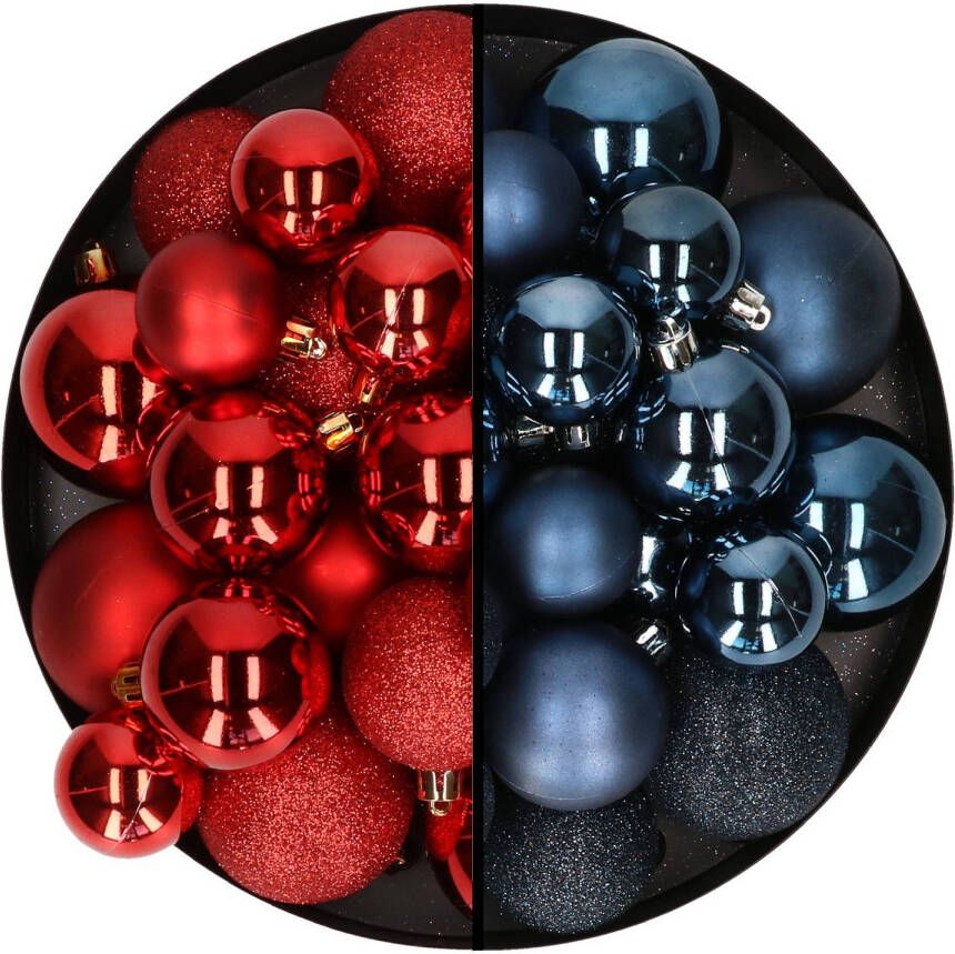 Decoris Kerstballen 60x stuks mix rood donkerblauw 4-5-6 cm kunststof Kerstbal