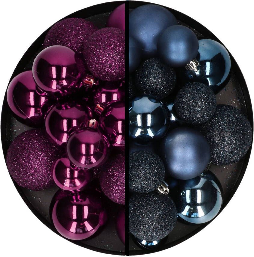 Decoris kerstballen 60x stuks -paars donkerblauw -4-5-6 cm kunststof Kerstbal